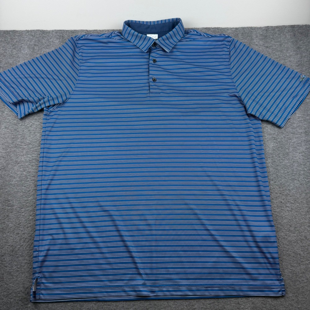 Greg Norman Polo Shirt Men's XXL Blue Striped ML75 Play Dry Short Sleeve Golf